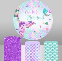 circle panel photography backdrop 1st mermaid themed birthday party banner round photo booth baby background dessert cake table