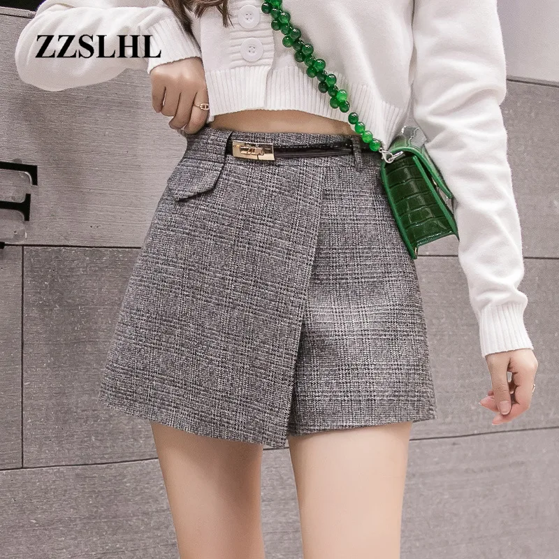 

Irregular Woolen Plaid Shorts Skirts For Women 2019 Atumn Winter Office Short Women Plus Size Booty Shorts Feminino