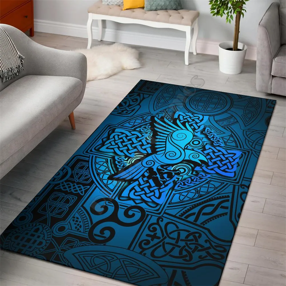 

Viking Style Area Rug Raven Odin Celtic Cyan 3D Printed Rugs Mat Rugs Anti-slip Large Rug Carpet Home Decoration