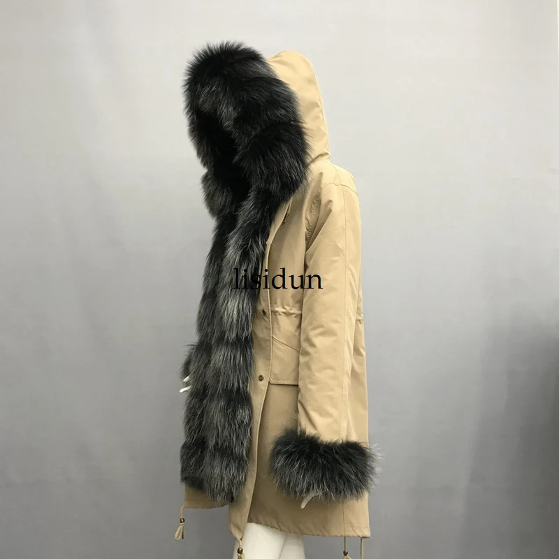 LISIDUN 2019 настоящая меховая Парка женская зимняя куртка натуральный Серебряный