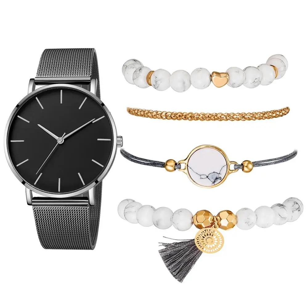 As Show Watch Set Новые Модные Элегантные женские часы, 5 шт. в наборе, браслет, кварцевый механизм, простые, водонепроницаемые, розовое золото, сетка, женские часы, Relogio Feminino - Цвет: As Show Watch Set