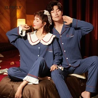 slpbely cotton couple pajamas set homesuit autumn winter cute cartoon lovely lapel long sleeve men and women nightwear pyjamas