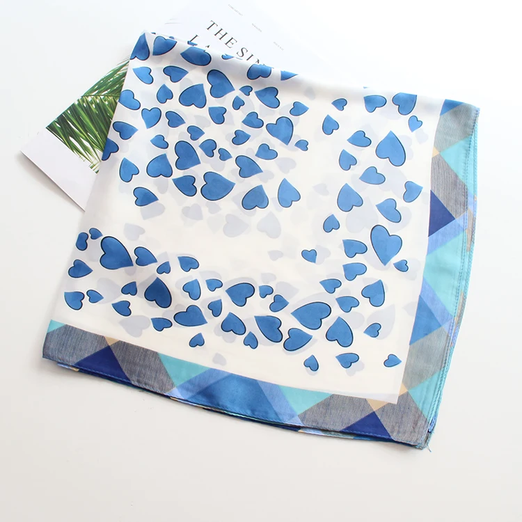 

70cm Fashion silk square scarf heart print design women's small scarves neckerchief hair band bag wraps multi use