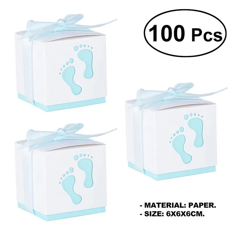 Blue Little Feet 100 шт Вечерние подарочные пакеты бумажный с бантом коробка для конфет для свадебного украшения Крафт свадебные сувениры и подарочная коробка - Цвет: Blue Little Feet