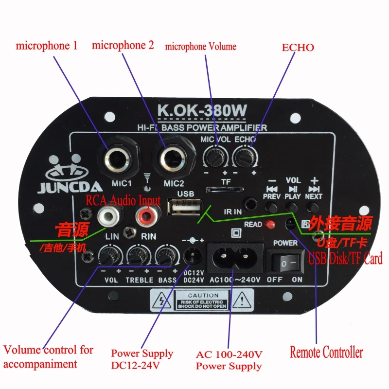 KOK-380 220 В переменного тока 12 24 цифровой Bluetooth-усилитель плата сабвуфер двойной