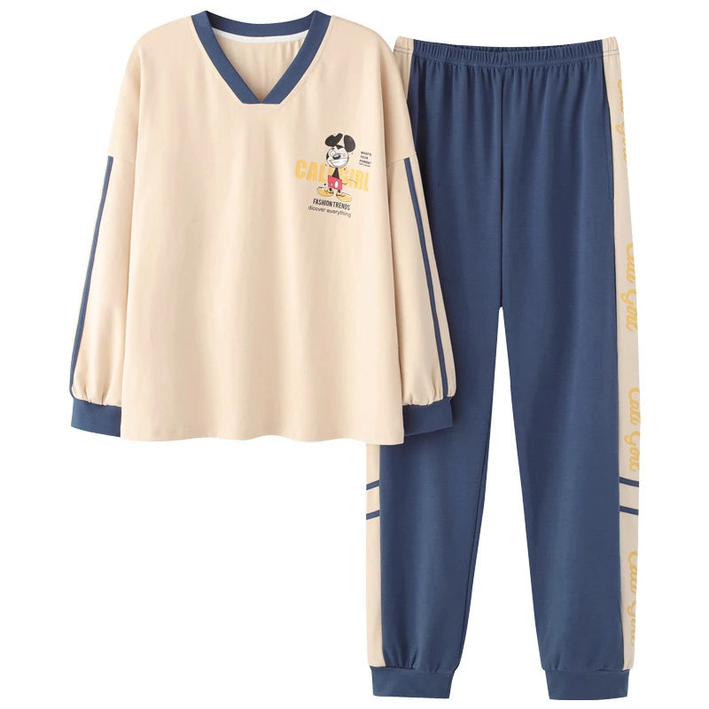 

Осенне-зимний Повседневный и удобный женский костюм из чистого хлопка с милым мультяшным рисунком и длинными рукавами JJF0109