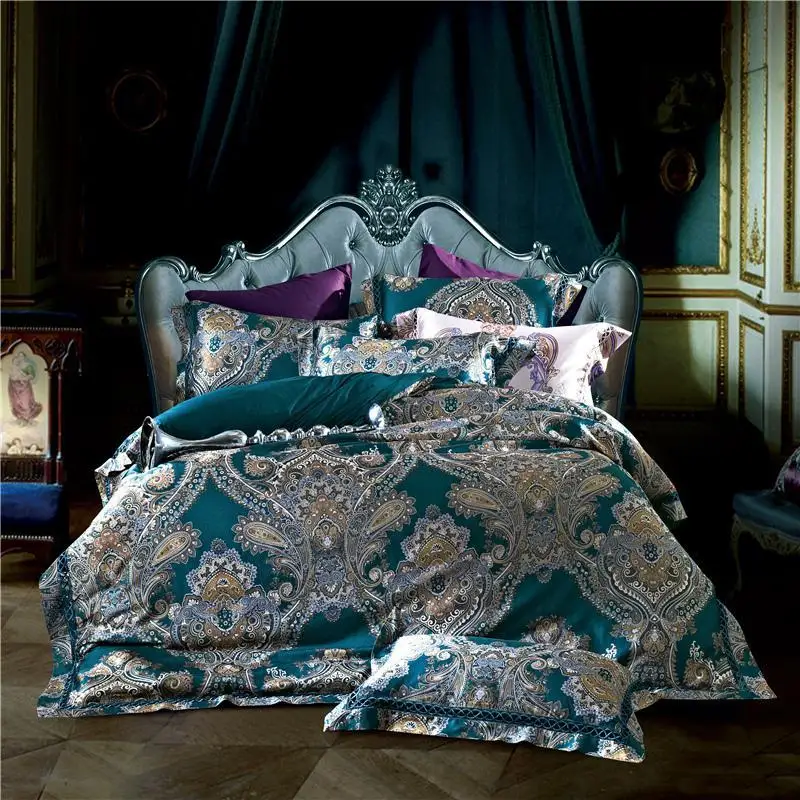 

Комплект постельного белья из шелка и жаккарда, роскошный комплект постельного белья с пододеяльником в европейском дворцовом стиле, прост...