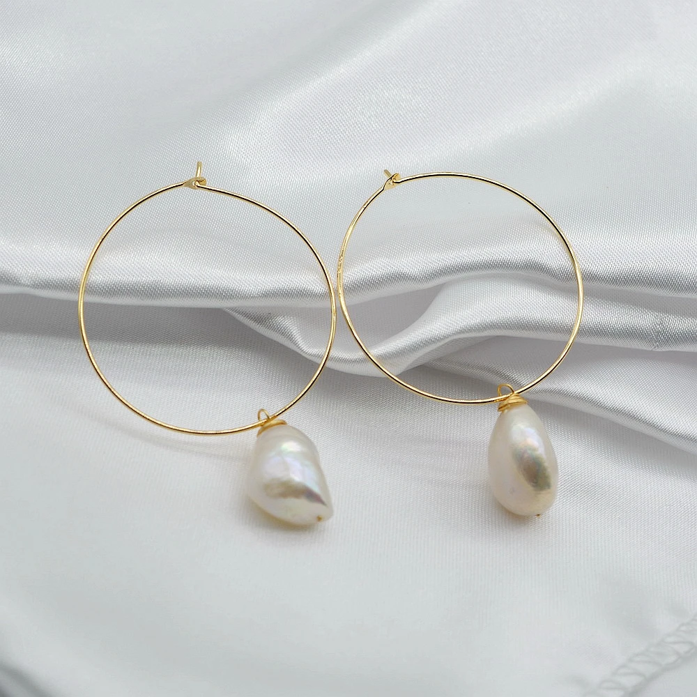 

Circle earrings natural freshwater pearls handmade gold earrings ladies earrings