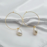 round earrings white natural freshwater pearls large gold earrings baroque pearls handmade gold earrings womens earrings