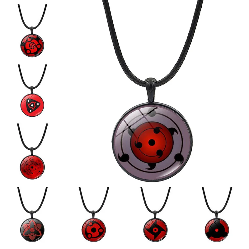 

Anime Pendant Sharingan Necklace Leather Rope Glass Surface Man Women Cartoon Fans Necklaces Sasuke Uchiha Child Pendant props
