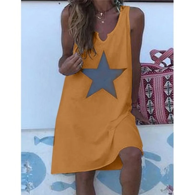 

Women 2021 Loose Vintage Star Print Cotton Dress Large Big Summer Party Beach Dresses Plus Sizes