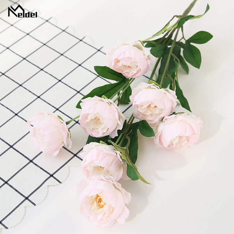Meldel Wedding Flower Bouquet Artificial Silk Peony Bridesmaid Flowers Arrangement DIY Home Party Decor Supplies | Свадьбы и
