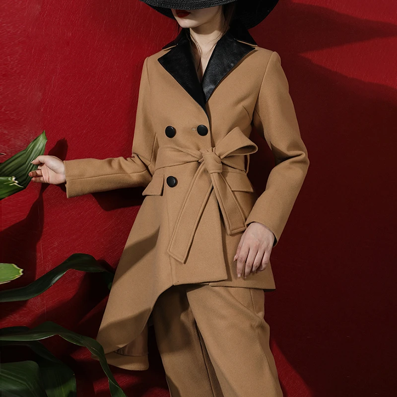 TWOTWINSTYLE хит цвет комплект из двух предметов женский воротник с лацканами длинным