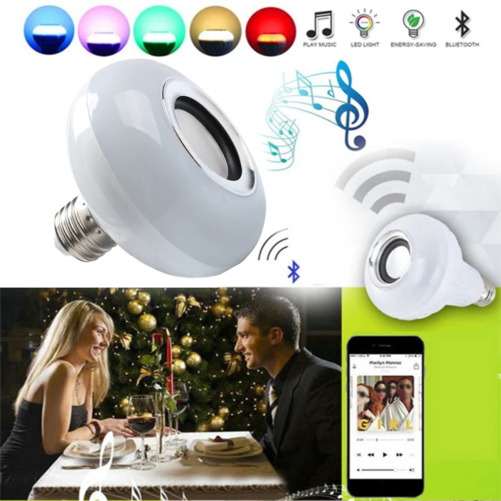 Светодиодная музыкальная лампа E27 Bluetooth 4,0 подарок KTV бар светильник светодиодный Динамик репродуктор со светодиодным индикатором Беспроводной Home приложение Управление аудио Смарт-красочные