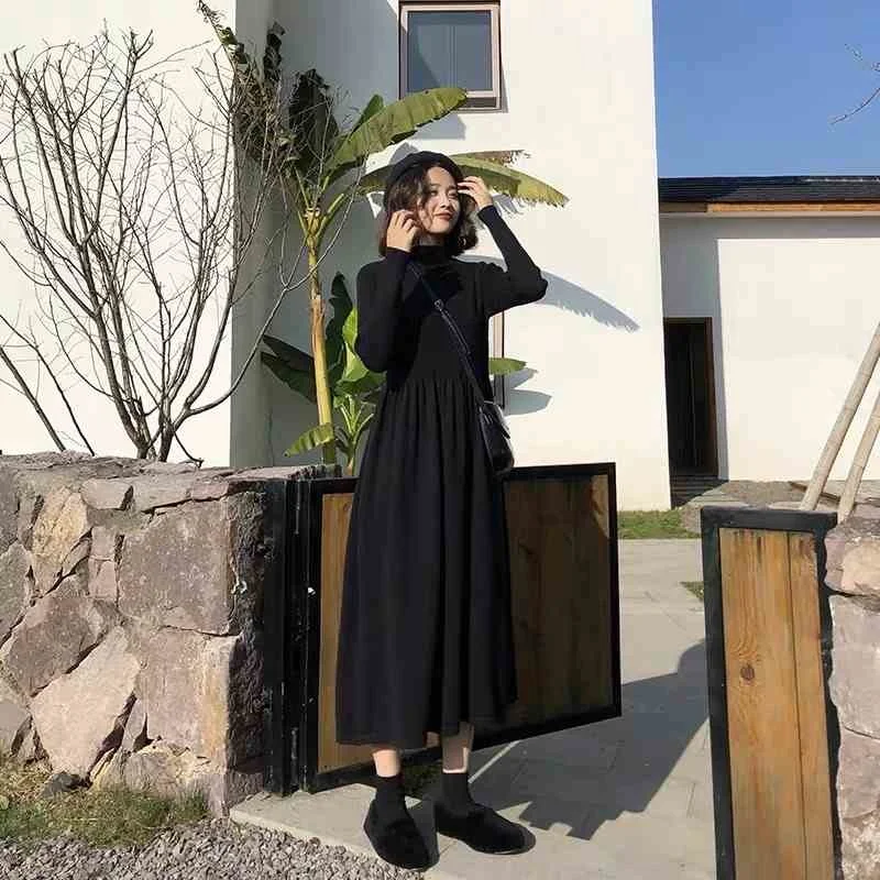 

with Coat 2021 Autumn and Winter French Knitted Sweater Mid-Length Dress Nuyoah