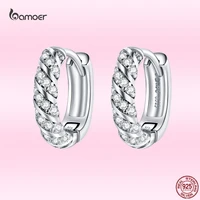 bamoer new fashion white elegant zircon earrings genuine 925 sterling silver ear hoop for women exquisite wedding jewelry gae512