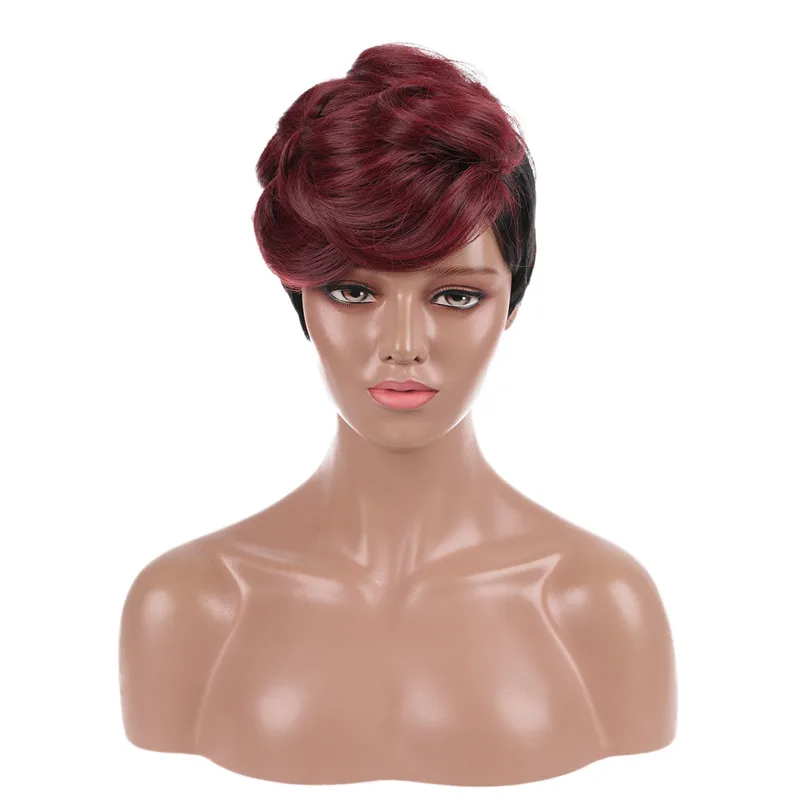 

Женский короткий винно-черный синтетический парик, короткий волнистый синтетический парик для женщин, для повседневного и праздничного использования, натуральный