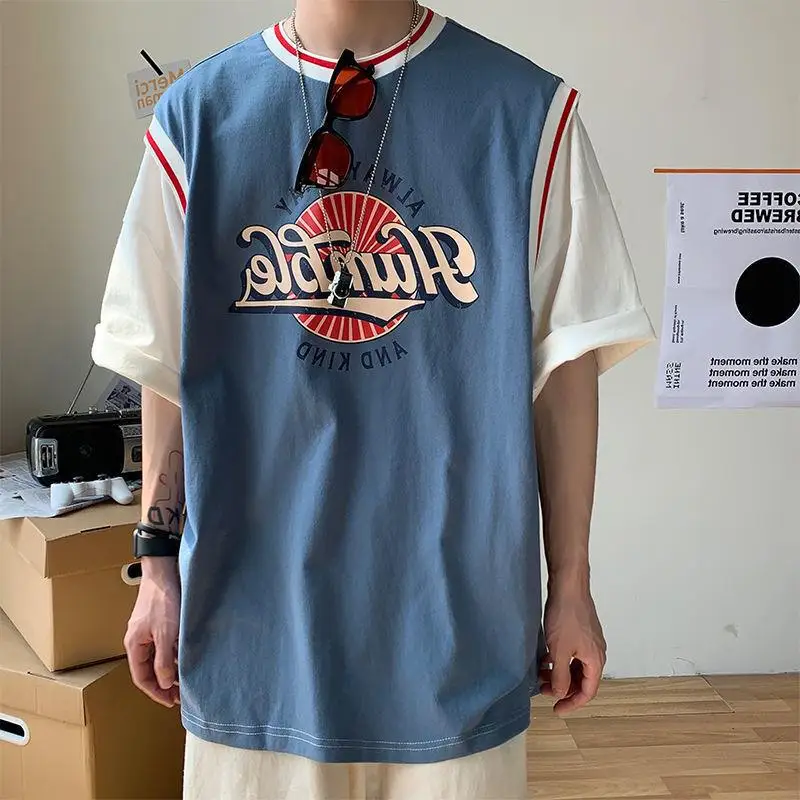 

Two short sleeve T-shirt men loose popular logo trend