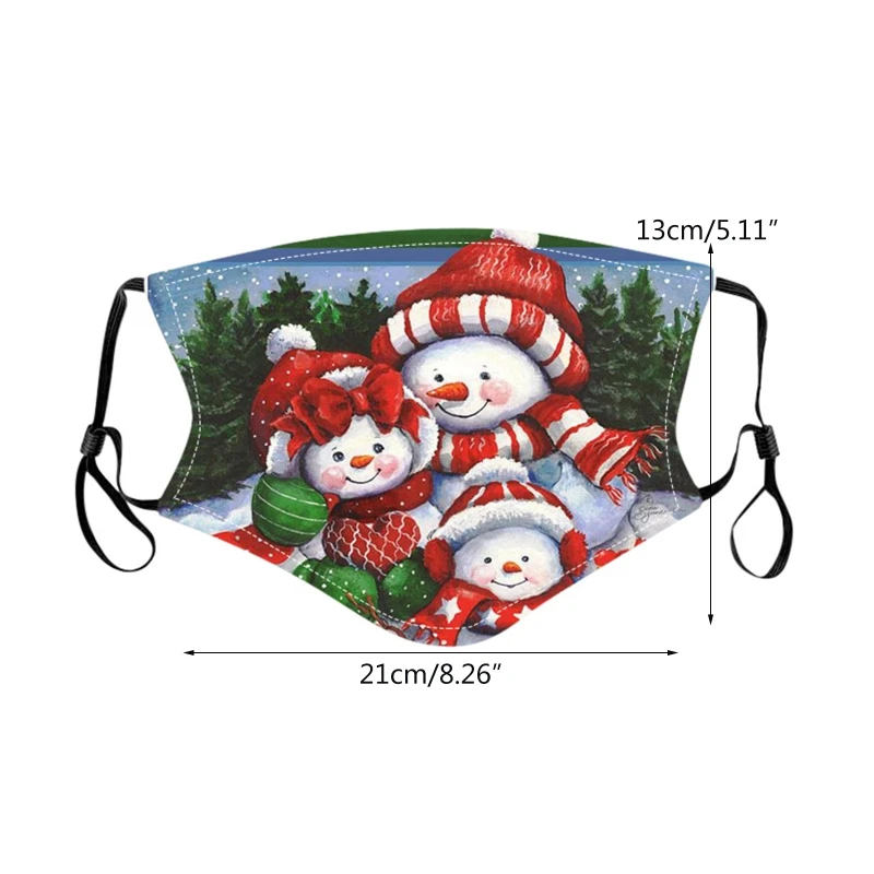 

8Pcs Adult Kids Christmas Washable Face Mask Cartoon Santa Claus Snowman Printed Windproof Mouth Cover