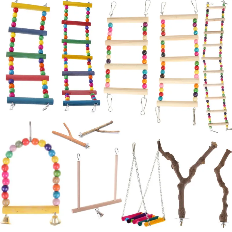 

Bird Swing Toy Wooden Parrot Perch Stand Playstand with Chewing Beads Cage Sleeping Stand Play Toys for Budgie Birds