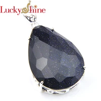 luckyshine vintage water drop natural blue sandstone pendants 925 silver for women pendants for necklaces 1 58 new