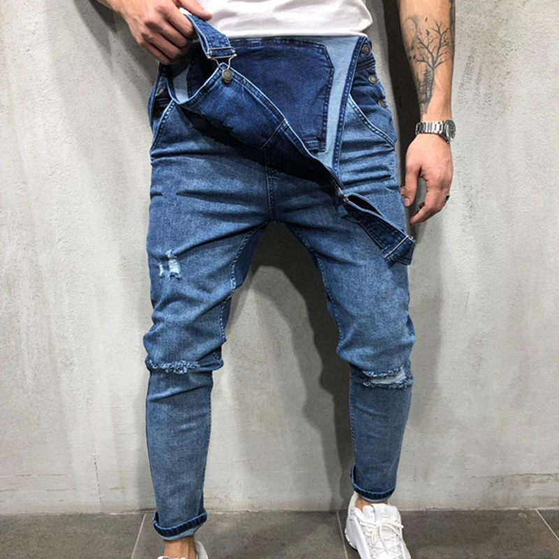 Новые мужские повседневные джинсовые Модные комбинезоны в стиле ретро |