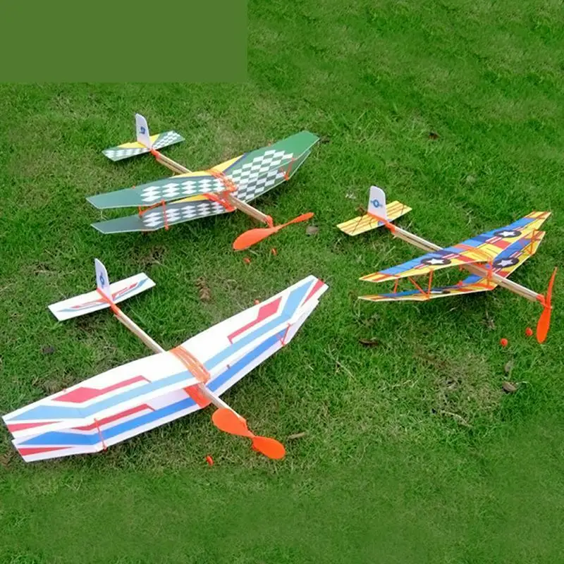

Children Puzzle Aircraft Model Stitching Toys DIY Assembled Rubber Model Band Helicopter Gliding Aircraft Power H0Z3