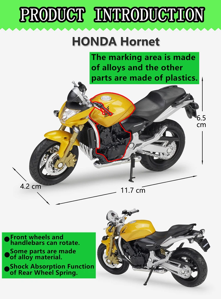 WELLY 1:18 HONDA Hornet литая под давлением модель мотоцикла из сплава игрушка для детей подарок на день рождения коллекция игрушек