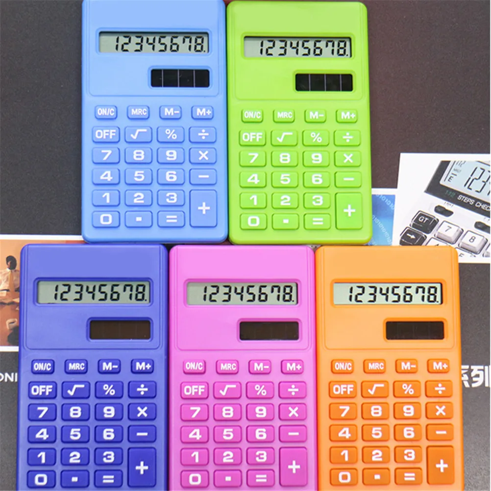 

Профессиональный мультяшный мини-калькулятор, 8-разрядный дисплей, Двойной источник питания, милый калькулятор конфет, солнечный калькулят...