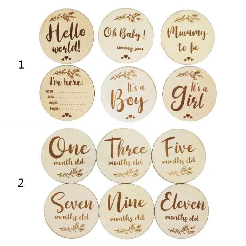 Tarjetas de madera mensuales para beb&eacute;, juegos de regalos para ducha de reci&eacute;n nacido, tarjetas de hitos, accesorios para fotos P31B-5