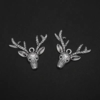 15pcslot 32x36mm antique silver plated sika deer antler charms christmas pendants for diy jewelry creation bulk items wholesale