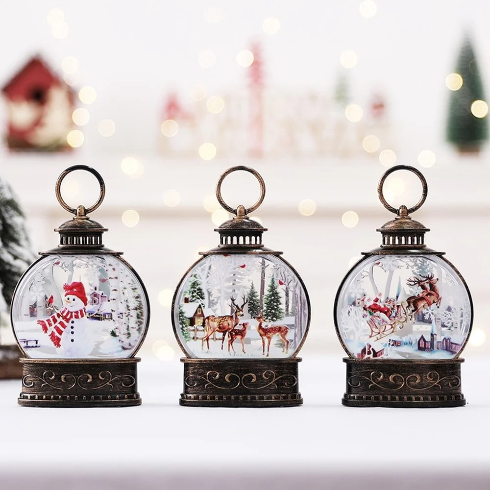 

Christmas Lantern Retro Portable LED Christmas Lights Home Decor Battery Powered Lantern Snowman Elk Lamp Ornament New Year Gift