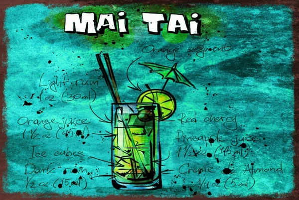 

Mai Tai коктейльное меню рецепта Винтажный стиль ретро металлический знак, Бар Паб маньера