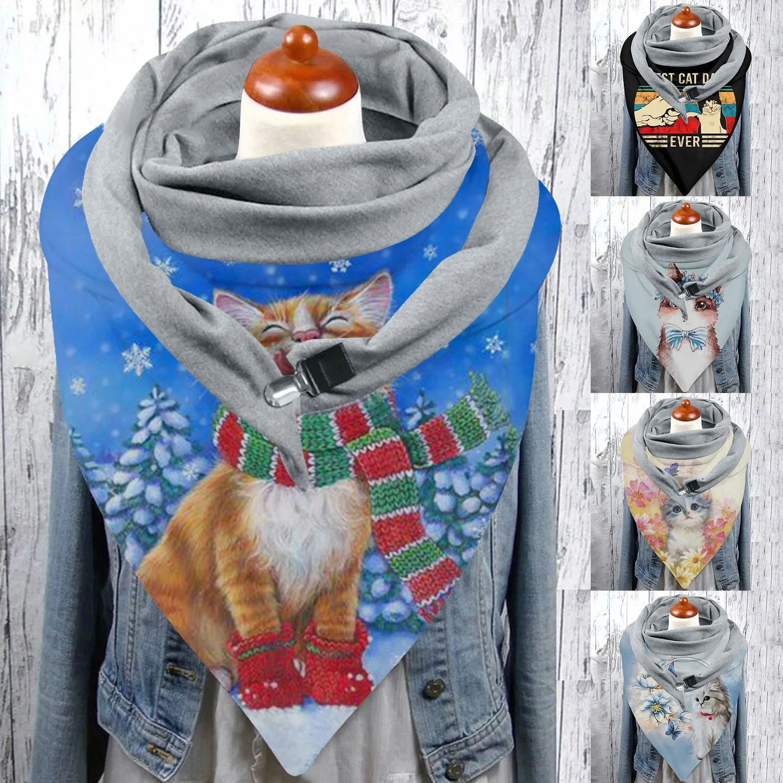 

Новый шарф для женщин Зимний Рождественский шарф с принтом животных женский роскошный мягкий шарф на пуговицах модные повседневные теплые ...