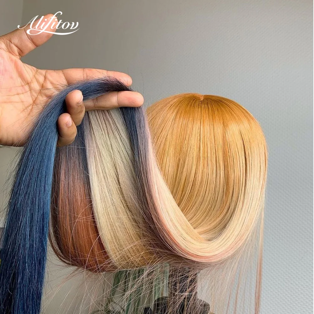

ALIFITOV Ombre Brown Black Lace Front Wigs Straight Human Hair Wigs With Natural Hairline Pre-plucked Wigs For Women