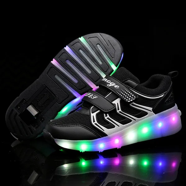 Черный Jazzy Heelies, светодиодный светильник для мальчиков и девочек, детская обувь для роликовых коньков, Детские кроссовки с колесами, 21 цвет - Цвет: Черный