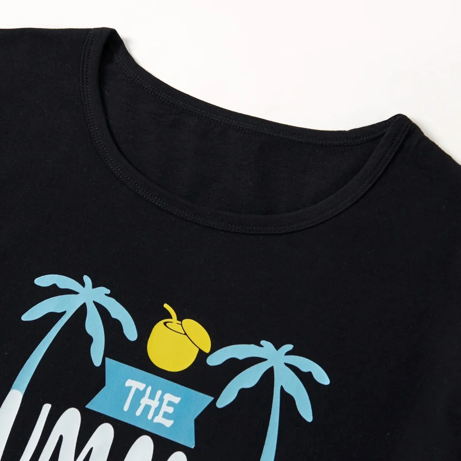 

PatPat 2021 New Summer Coconut Print Black Cotton Family Matching T-shirts Family Look Short Tops