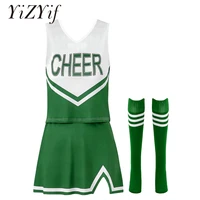 women cheerleader uniform school girls sexy costumes crop top with mini skirt stripped long football socks cheerleading outfit