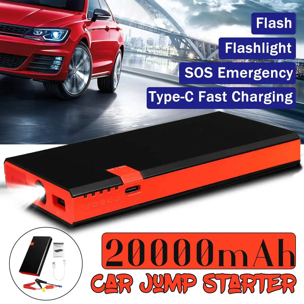 

20000mah USB Jump Starter Car jump Starter Power Bank 12V 600A Car Starter Auto Car Emergency Booster Battery Fast-charging