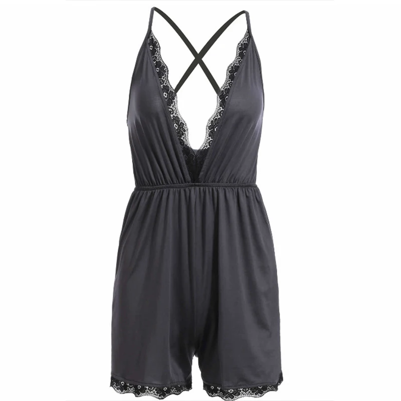 Женский кружевной комбинезон с открытой спиной на бретельках|Комбинезоны c