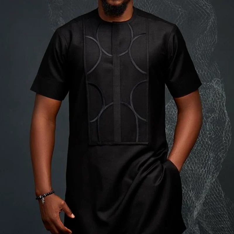 Black Shirt Men African Style Slim Fit Long Robe Male Clothing 2021 Spring Summer Ethnic Dashiki Men's Long Shirt Plus Size 3XL