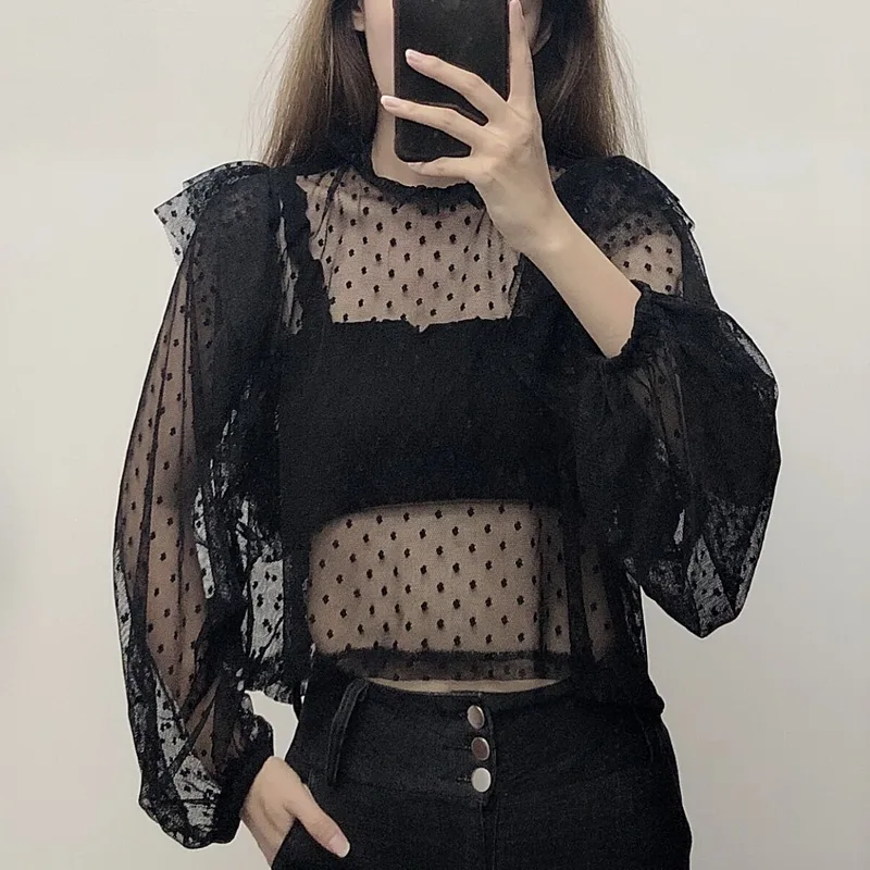 Широкая женская черная блузка лето 2019 новые модные Прозрачные топы сексуальные