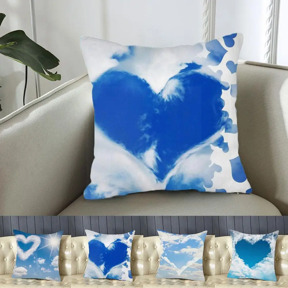 

Single-sided Peach Skin Blue White Heart-shaped Sofa Hug Room Pillowcase Textile Bed Pillowcase P8K6 Home Decoration Li J5I2