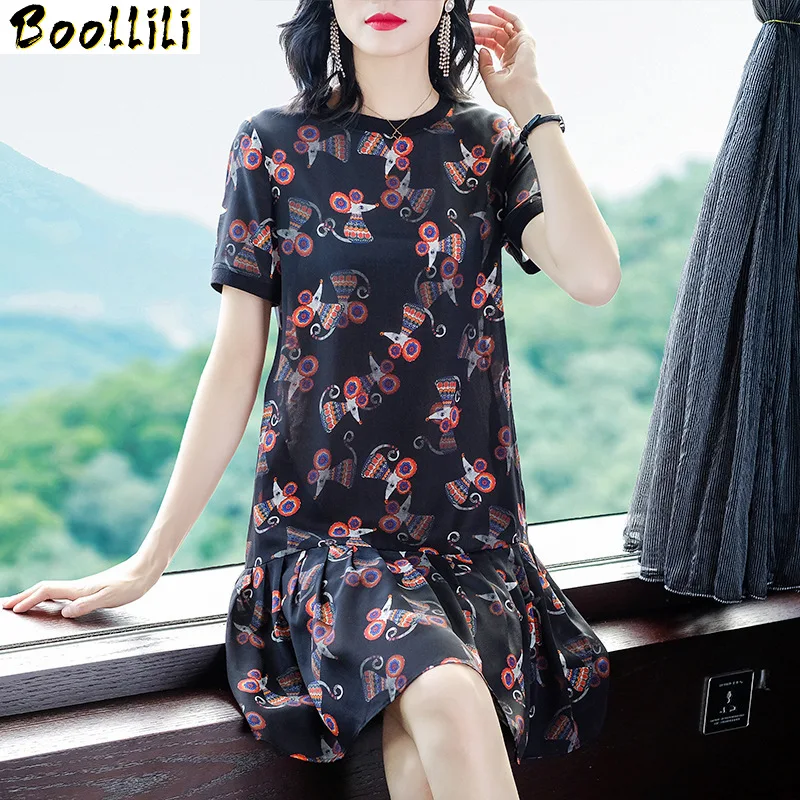 

Summer Dress Boollili 2023 Elegant Real Silk Dress Women Party Dress Ladies Vintage Beach Dresses Women Dress Robe Femme