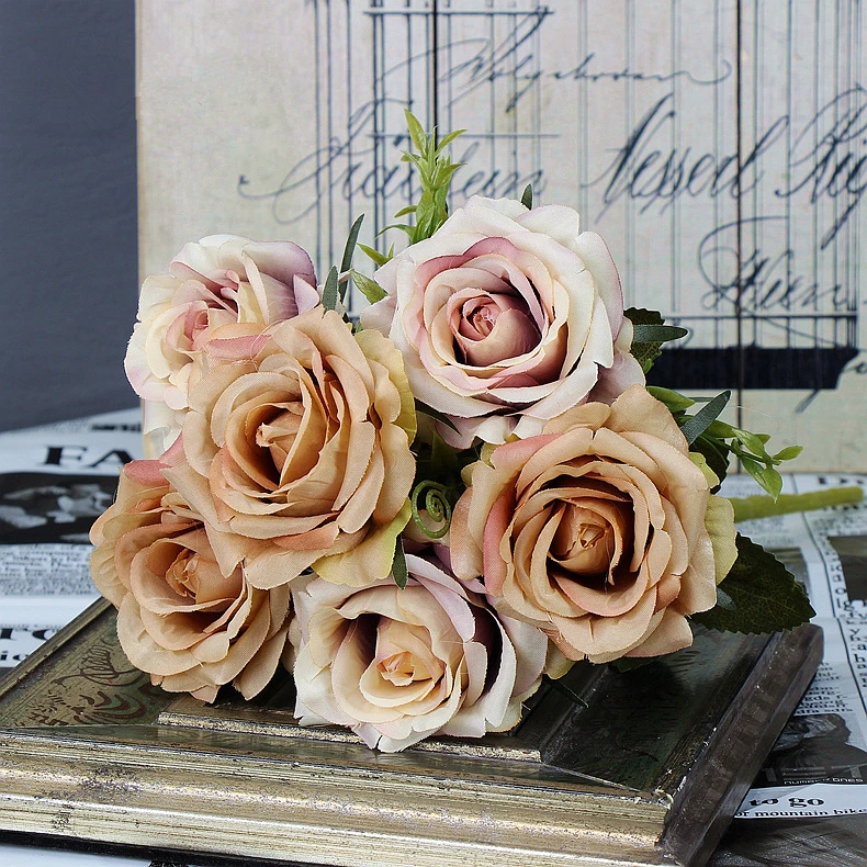 Новый искусственный белый цветок розы 6 цветов букет в сочетании с цветами