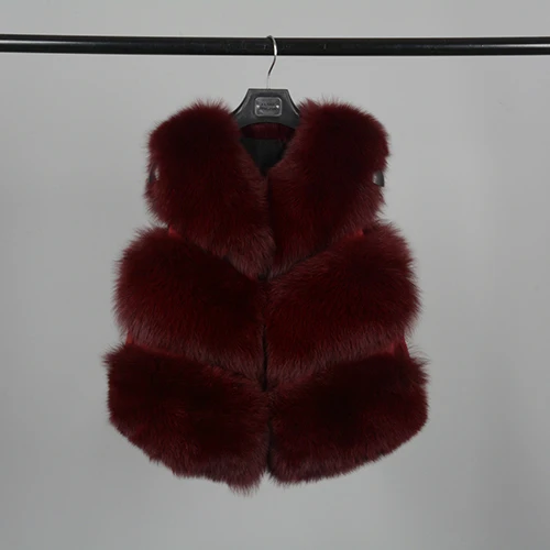 Wine Red JKKFURS Новое поступление женские жилеты из натурального Лисьего меха высокого качества женские модные стильные жилеты из натурального меха 3 ряда куртки S7162 - Цвет: Wine Red