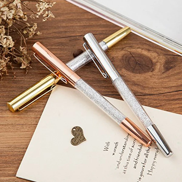 Ручка под розовое золото блестящая кристальная ручка гелевые чернила шариковые