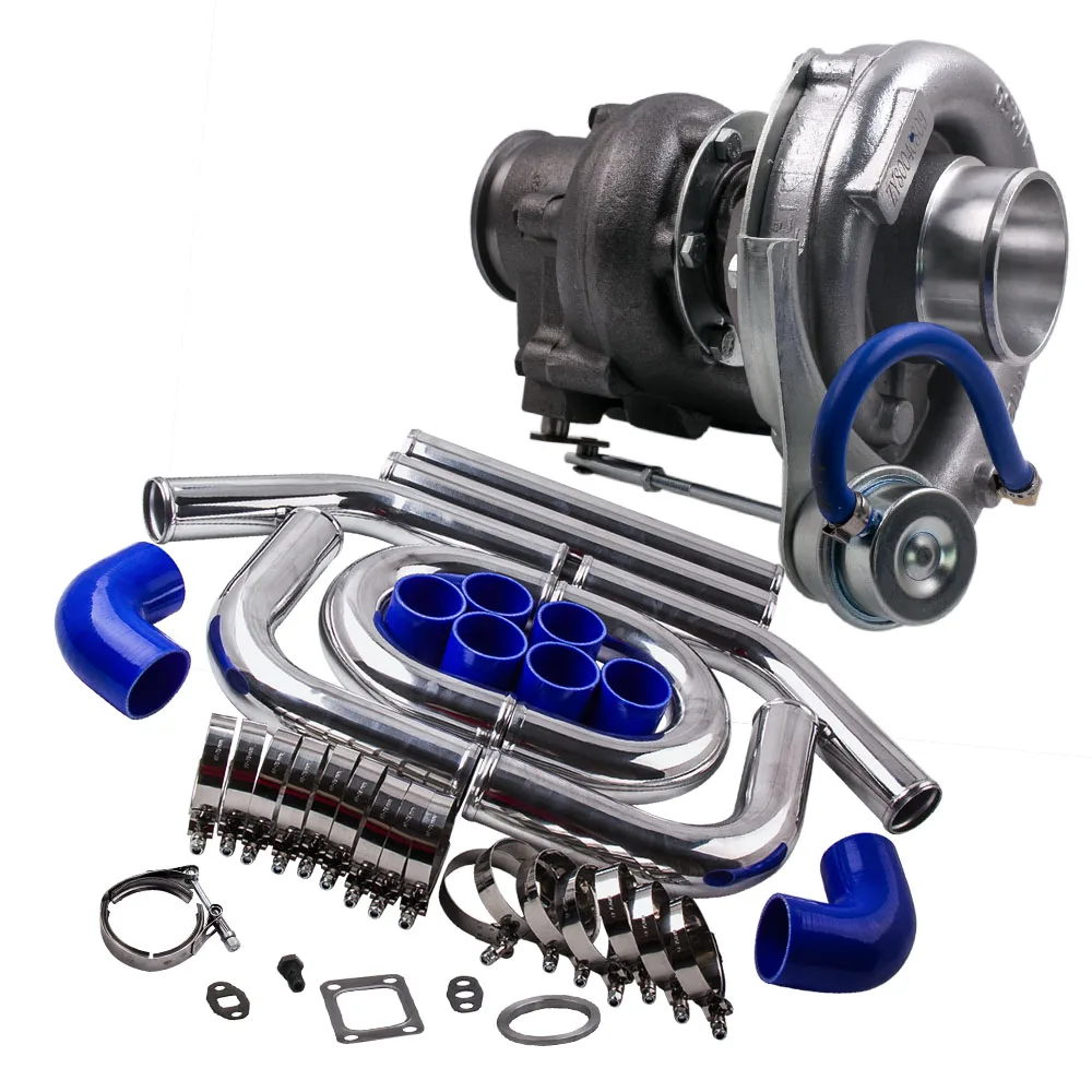 

Universal Turbocharger T3 T4 Turbo 0.63 A/R V Band 420HP Oil Cold+ 2.5" 64mm Piping Pipe Kit Turbine