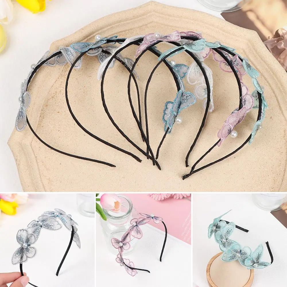 

Repair Container Three-dimensional Butterfly Hair Band Lace Butterfly Pearl Hair Hoop Headwear Butterfly Hairband