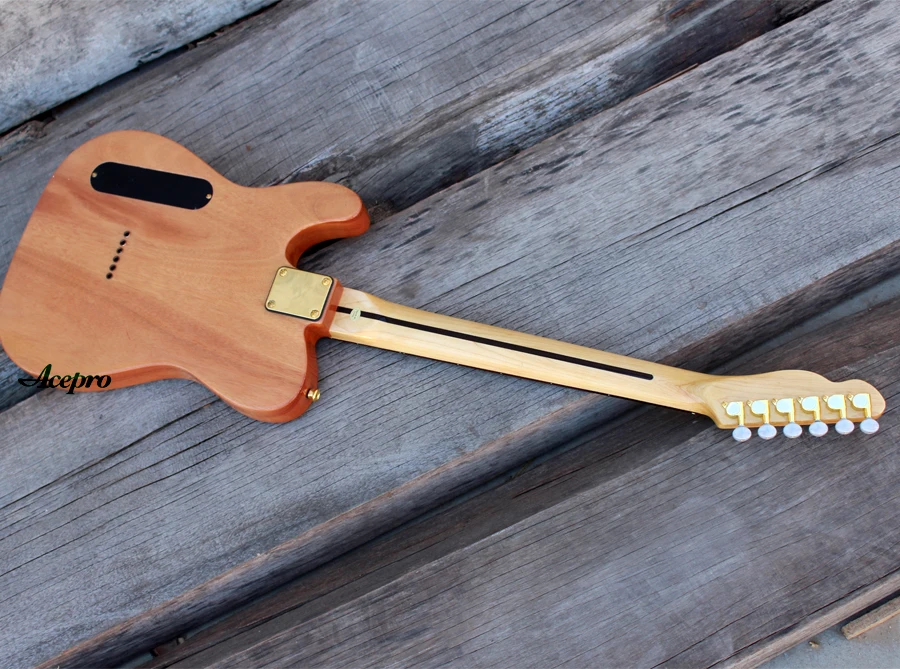 ACEPRO Высокое качество электрогитара, 2 шт. корпус из красного дерева и Spalted клен, Абалон Точки инкрустация, белый жемчуг тюнеры